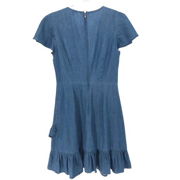 Draper James Chambray Short Sleeve Ruffle Dress Size 2 - Picture 8 of 10